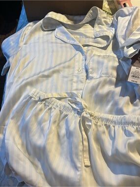 Target Satin Striped Pajama Set in Ivory and Light Blue